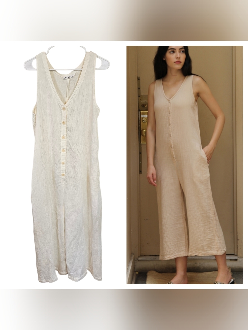 Lacausa Wildflower Jumpsuit Bone Ivory Color  Lagenlook Minimalist Wide Leg